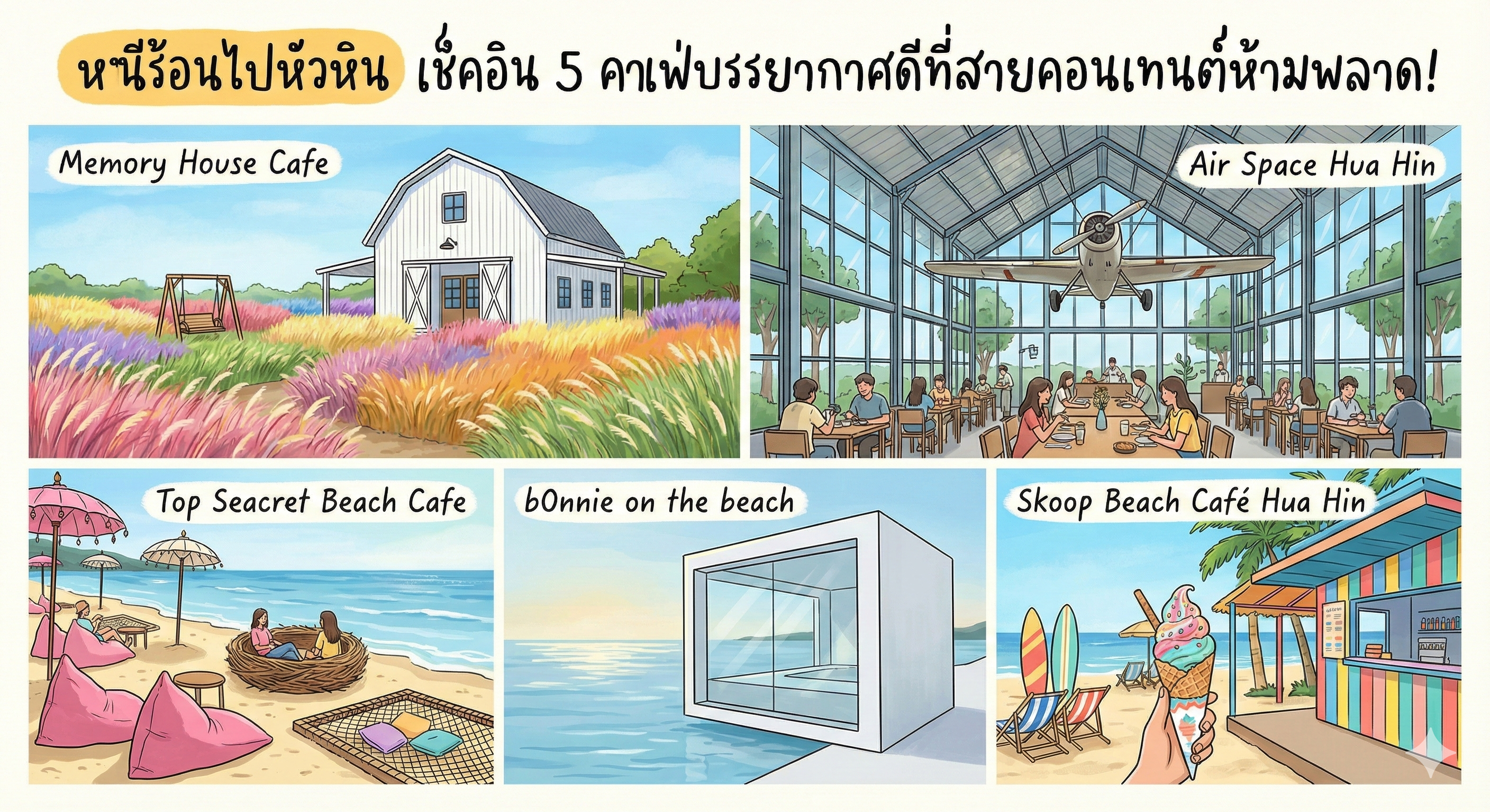 หนีร้อนไปหัวหิน เหมารถเที่ยว 5 คาเฟ่ถ่ายรูปสวย (Cafe Hopping) ที่สายคอนเทนต์ห้ามพลาด!